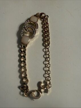Gold-Tone Chain Bracelet with Cream Accents and Crystal Links